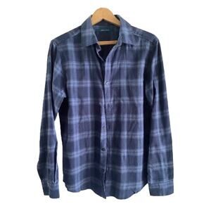 Perry Ellis Mens‎ Blue Plaid Lightweight Flannel Button Up Sz S